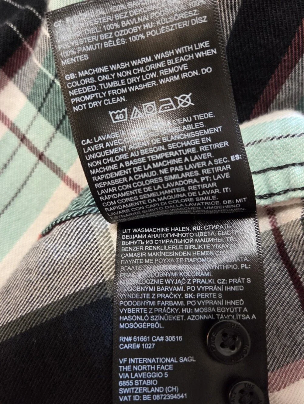 The North Face Men’s Size XL Plaid Flannel Shirt - Black, Mint & White